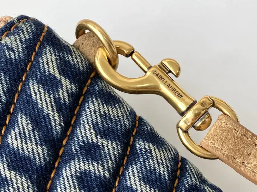 Saint Laurent Paris Denim Bucket Bag with Gold Hardware