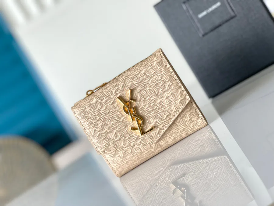 YSL 2024 New Wallet with Classic Logo, Grained Calfskin