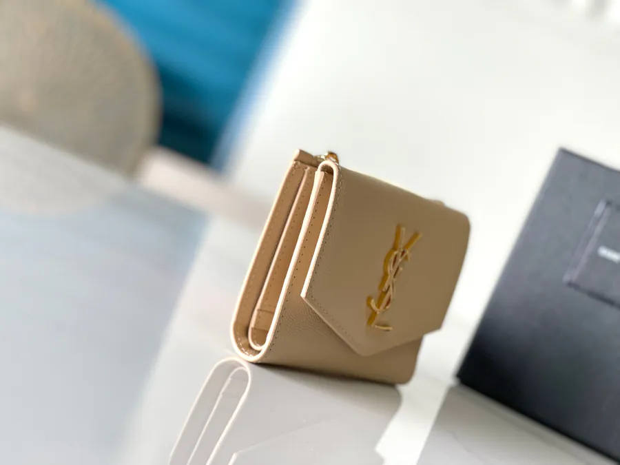 YSL 2024 New Wallet with Classic Logo, Grained Calfskin