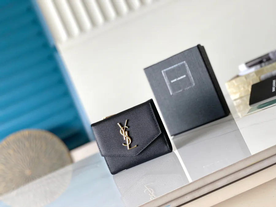 YSL 2024 New Wallet with Classic Logo, Grained Calfskin