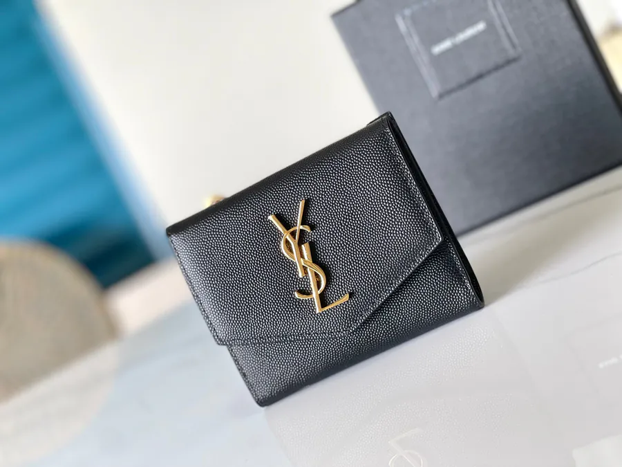 YSL 2024 New Wallet with Classic Logo, Grained Calfskin