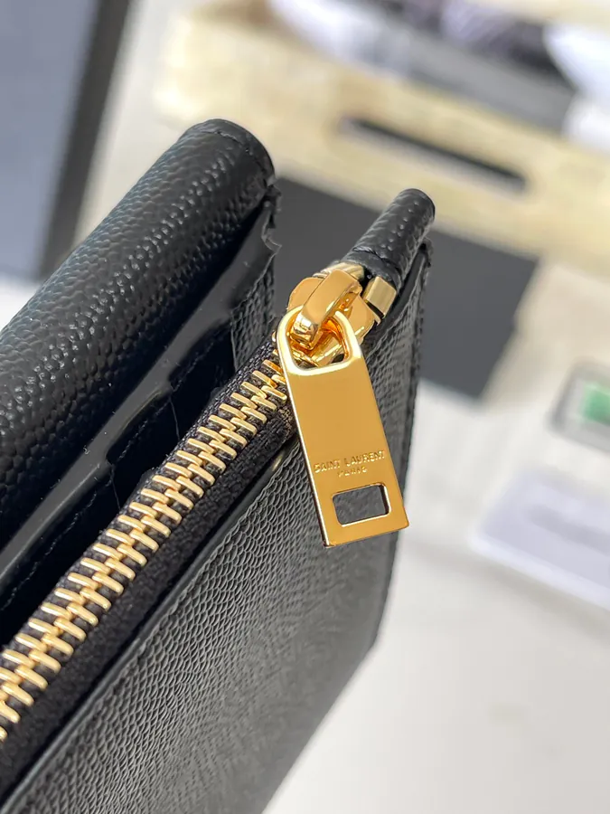 YSL 2024 New Wallet with Classic Logo, Grained Calfskin