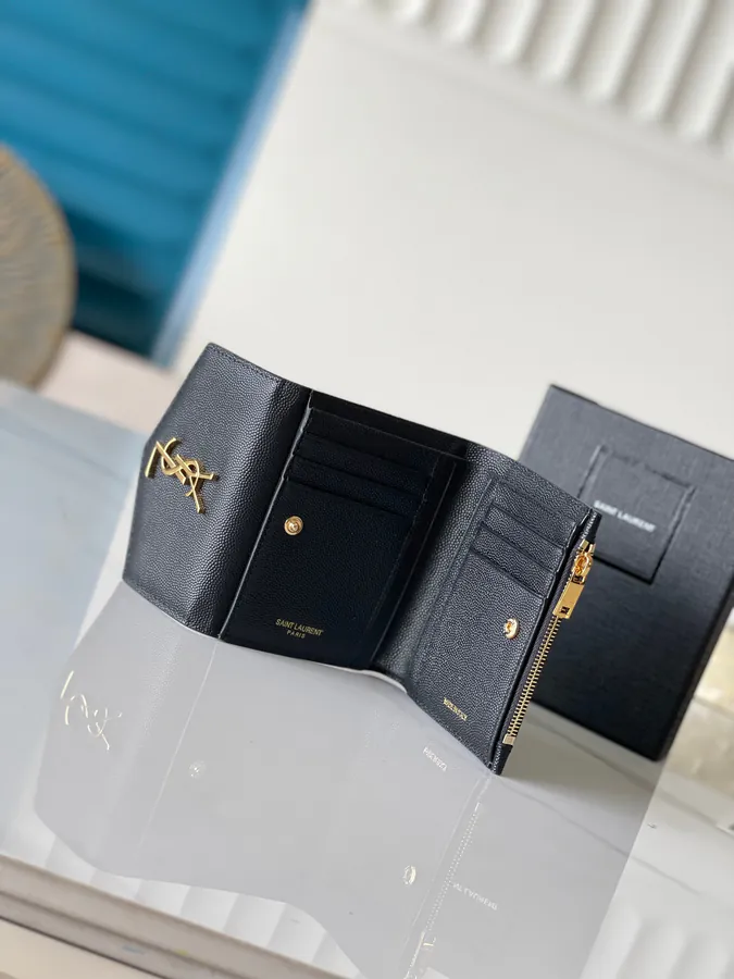 YSL 2024 New Wallet with Classic Logo, Grained Calfskin
