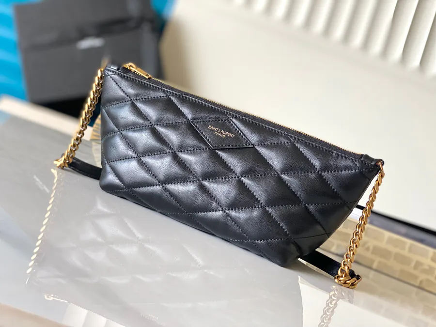 YSL 2023 New Grained Leather Zip Shoulder Bag