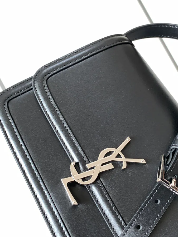 Solferino Box Men's Black Calfskin with Silver Clasp