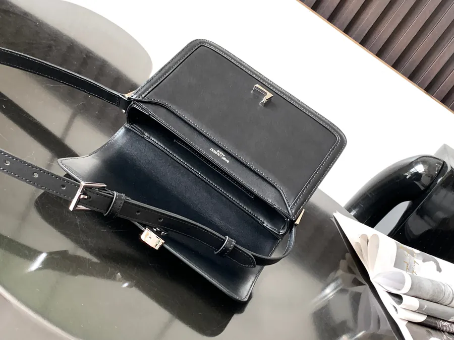 Solferino Box Men's Black Calfskin with Silver Clasp