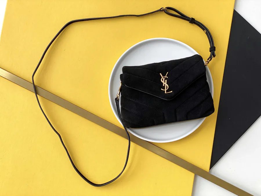 YSL Saint Laurent Velvet绒面金扣手袋
