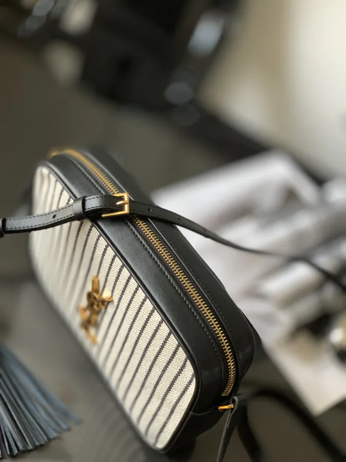 YSL Saint Laurent Premium Camera Bag with Gold Trim and Leather